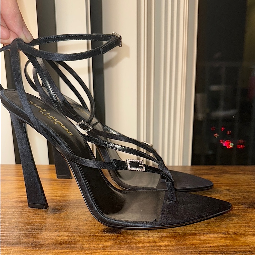 Saint Laurent Black Strappy Heeled Sandals - Picture 10 of 12
